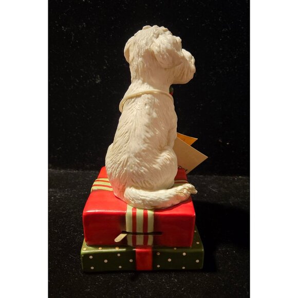 Schmid Vintage Music box Dog, labradoodle, white dog, Figurine On Gift Boxes - Picture 5 of 8